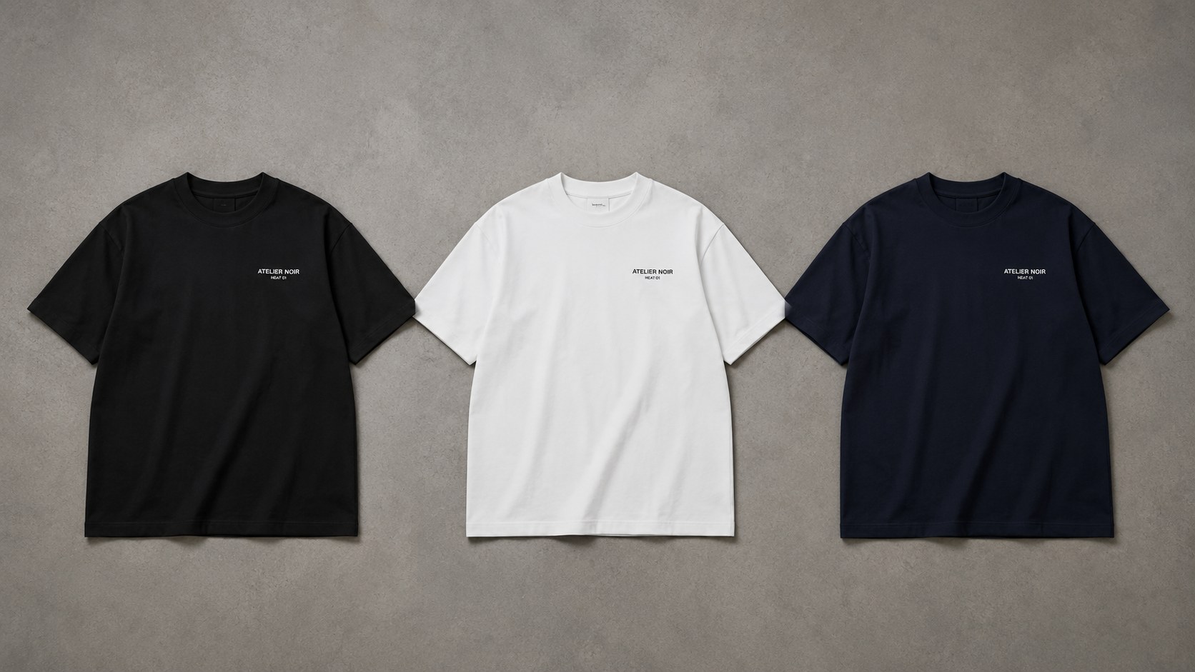 Heat 01 — Void Black, Chalk White, Titanium Navy flat lay